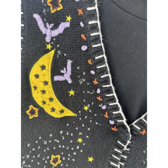VTG Holiday Editions Halloween Sweater Vest Women XL Black Jack O Lantern Bats - Picture 9 of 14